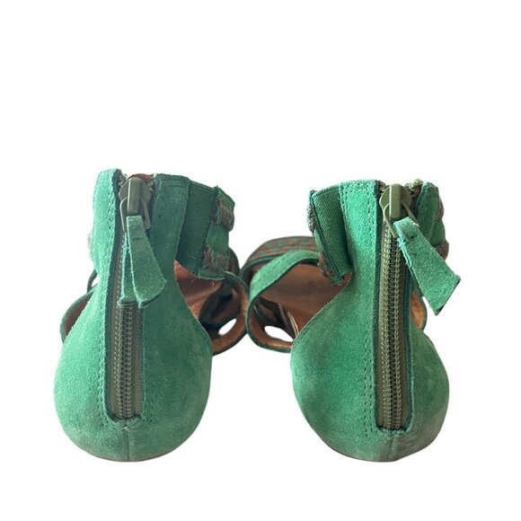 Naya Vintage Green Suede Leather Braided Boho Gladiator Sandals 9" Outer Sole - Picture 5 of 10